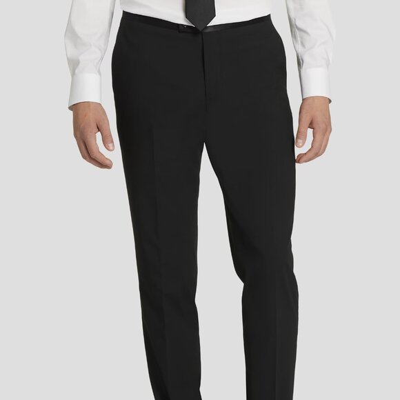 NEW Egara Skinny Fit Black Satin Tuxedo Pants 36W x 32L - Picture 1 of 2